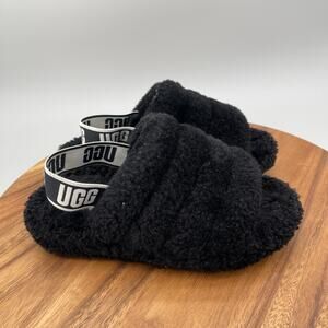 UGG Fluff Yeah Slide Slippers Womens Size 8 Black Slingback Casual Comfort